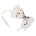Bandeau à nœud en tulle crème avec étoiles argentées perles et strass style princesse - Blanc Ivoire Serre-tête
