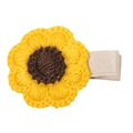 Handgefertigte Häkel-Sonnenblume Haarspange mit gelben Blättern auf cremefarbenem Band - Gestrickte Sonnenblume