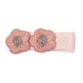 Handmade pink fabric hair clip for girls featuring two embroidered flower patterns - Embroidered Flower Clip (MC982)
