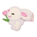 Sparkly white bunny hair clip with pink flower embroidery and fabric-wrapped duckbill clip - White Rabbit Clip (MC984)