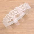 White floral lace baby headband with daisy embroidery and soft elastic band for infants - Small Daisy Style (MB2511)