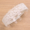 White floral lace headband for baby girls featuring soft elastic mesh and embroidery - Hollow Floral Wave Edge Style (MB2514)