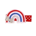 Rainbow embroidered hair clip with red polka dot ribbon and silver glitter bow - Rainbow Style
