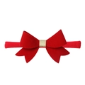 Elastic baby headband with red velvet bow and gold center detail for Christmas - Christmas Red Velvet Bow (MB3008)