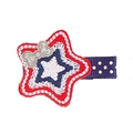 USA Flag themed star hair clip with blue polka dot ribbon and silver glitter bow - Star Style