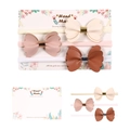 Set di 3 fasce per neonati con fiocco beige, rosa antico e caramello su carta floreale - Stile Fiocco in Similpelle Beige Rosa Caramello (MS2000)