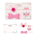 Set 3 fasce per neonati con orecchie di coniglio glitter rosa e fiocco su cartoncino - Stile Fiocco Orecchie di Coniglio Similpelle Rosa (MS2002)