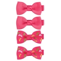 Set of 4 hot pink bow hair clips for girls featuring solid colors and dragonfly patterns - Red Dragonfly Style (Camellia)