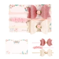 3er-Set Baby-Stirnbänder mit Plüschschleifen und Blumen auf Displaykarte - Rosa Weiß Plüsch Schleife Bommel Stil (MS2006)