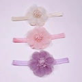 Lot de trois bandeaux fleuris pour bébé en blanc crème, rose et lilas doux - Style Fleur Stéréo (MS3339)