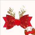 Détail d'une pince à cheveux de Noël à paillettes rouges avec bois de renne - Version Ruban / Nœud Ruban Rouge (MC6502)