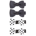 Set of four baby hair clips with grey solid and black polka dot grosgrain ribbon bows - Ms3017 Black And White Polka Dot / -