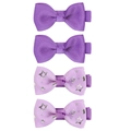 Set of four purple grosgrain bow hair clips with solid colors and silver star patterns - Ms3022 Purple Star / -