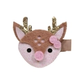 Détail de la pince à cheveux renne avec feutre marron, paillettes dorées et nœud rose - Renne à points roses