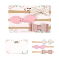 Baby Stirnband Set mit Schleifen in Weiß, Rosa und Roségold auf Blumenkarte - Creme Rosa Roségold Kunstleder Schleife Stil (MS1987)