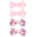 Set of four pink bow hair clips with flamingo and palm leaf prints for baby girls - Flamingo Pink Style (Lt.Pink)