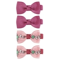 Set of 4 bow hair clips with solid burgundy and floral print grosgrain ribbon designs - Cranberry Floral Style (Rosewood)