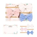 Dreiteiliges Baby-Stirnband-Set in Rosa, Weiß und Blau mit hochelastischen Bändern - Rosa Weiß Blau Baumwollleinen Schleife Stil (MS1990)