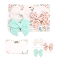 Dreiteiliges Baby-Haarband-Set mit Schleifen in Weiß, Minzgrün und Blumenmuster - Weiß Grün Rosa Blumen Leinen Schleife Stil (MS1999)