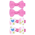 Set of four girls' bow hair clips featuring solid magenta and colorful heart patterns - Ms3018 Heart Pink / -