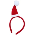 Détail d'un serre-tête bonnet de Noël rouge avec pompon blanc et bordure en fourrure - Serre-tête Chapeau Courbe (MH6726)