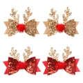 Christmas reindeer antler hair clips with gold and red glitter bows and red pom-poms - Gold And Red Bow Set (MS3400) / Glitter Finish
