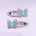 Fermagli per capelli a farfalla dorati glitterati per bambini con pizzo blu in set da 2 - Stile Farfalla Blu (MC3320)