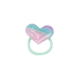 Mint green elastic hair tie for kids with a glittery resin heart charm for girls - Gradient Heart Style (MT3173)