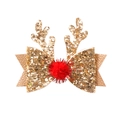 Christmas reindeer antler hair clip with gold glitter bow and red pompom detail - Glitter Finish / Gold Bow (MC3398)
