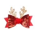Sparkly red sequin Christmas bow hair clip with gold glitter reindeer antlers and pom pom - Glitter Finish / Red Bow (MC3399)