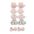 Set of 10 pink knit rabbit and fruit hair clips for girls with fabric wrapped safety base - Style B