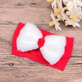 Dettaglio fascia rossa per neonati con grande fiocco in finta pelliccia bianca - Fascia Larga in Peluche (MB3496)