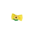Cute yellow ribbed ribbon bow hair clip with a small knitted flower and green leaves detail - Yellow Floral Bow