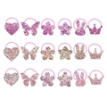 18-piece set of pink glitter hair ties with heart, butterfly, and star shapes for girls - Assorted Pink Shapes (MS3310)
