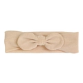 Soft modal rabbit ear knotted baby headband in nude pink with ribbed texture set - Elegant Brown Bow Style