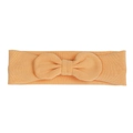 Soft ribbed knit baby headband with cross knot bow in light peach color for infants - Orange Bow Style