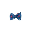 Blue knit fabric hair clip with a cute red cherry print and scalloped bow design for girls - Blue Cherry Bow Style (MC3074)