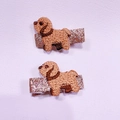 Set di due fermagli per capelli a forma di cane ricamato con glitter rosa per bimbe - Un paio / Stile Cane Teddy
