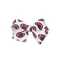 Haarschleife aus Ripsband in Weiß mit braunem American-Football-Muster für Mädchen - Weißer American Football-Druck Schleifen-Stil (MC3428)