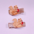 Graziosi fermagli per capelli a scoiattolo ricamati per bambine con base glitter oro - Un paio / Stile Scoiattolo