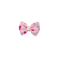 Pink knit fabric hair clip for girls with cherry and flower patterns in a bow design - Pink Cherry Bow Style (MC3073)