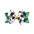 Fiocco per capelli a tema calcio con paillettes verdi e nastro giallo per tifosi - Fiocco a Strati Con Base di Paillettes / Stile Calcio Glitter Verde (MC3505)