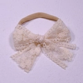 Fascia per neonati con fiocco in pizzo, motivo floreale ed elastico in nylon morbido bianco - Stile Beige (MB3392)