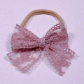 Soft pink lace flower bow headband for baby girls with comfortable nylon elastic band - Pink Style (MB3393)