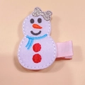 Barrette bonhomme de neige pour enfants avec broderie et ruban rose pour Noël - Bonhomme de Neige (MC3353)