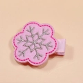 Pink felt Christmas snowflake hair clip with silver embroidery for children's festive styling - Snowflake (MC3354)