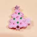 Pink fabric embroidered Christmas tree hair clip with silver star for kids festive styling - Christmas Tree (MC3355)