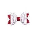Glitzernde rote Schleife und weißes Kunstleder-Haarclip mit Nussknacker-Weihnachtsmotiv - Roter Weihnachts-Nussknacker-Schleifenstil (MC3510)