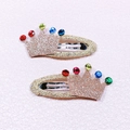 Set di due fermagli per capelli corona di paillettes dorate per bambine con cristalli - Stile Corona (MC3423)