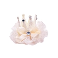 Pince à cheveux couronne en dentelle beige avec ruban pailleté doré et strass brillants - Couronne Blanc Crème avec Nœud